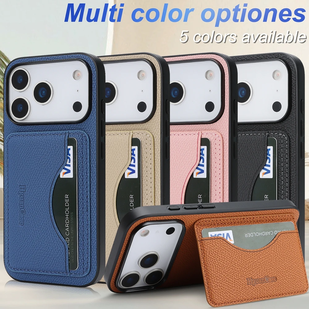 Leather Wallet Card Holder Phone Cover - Étui portefeuille en cuir avec support